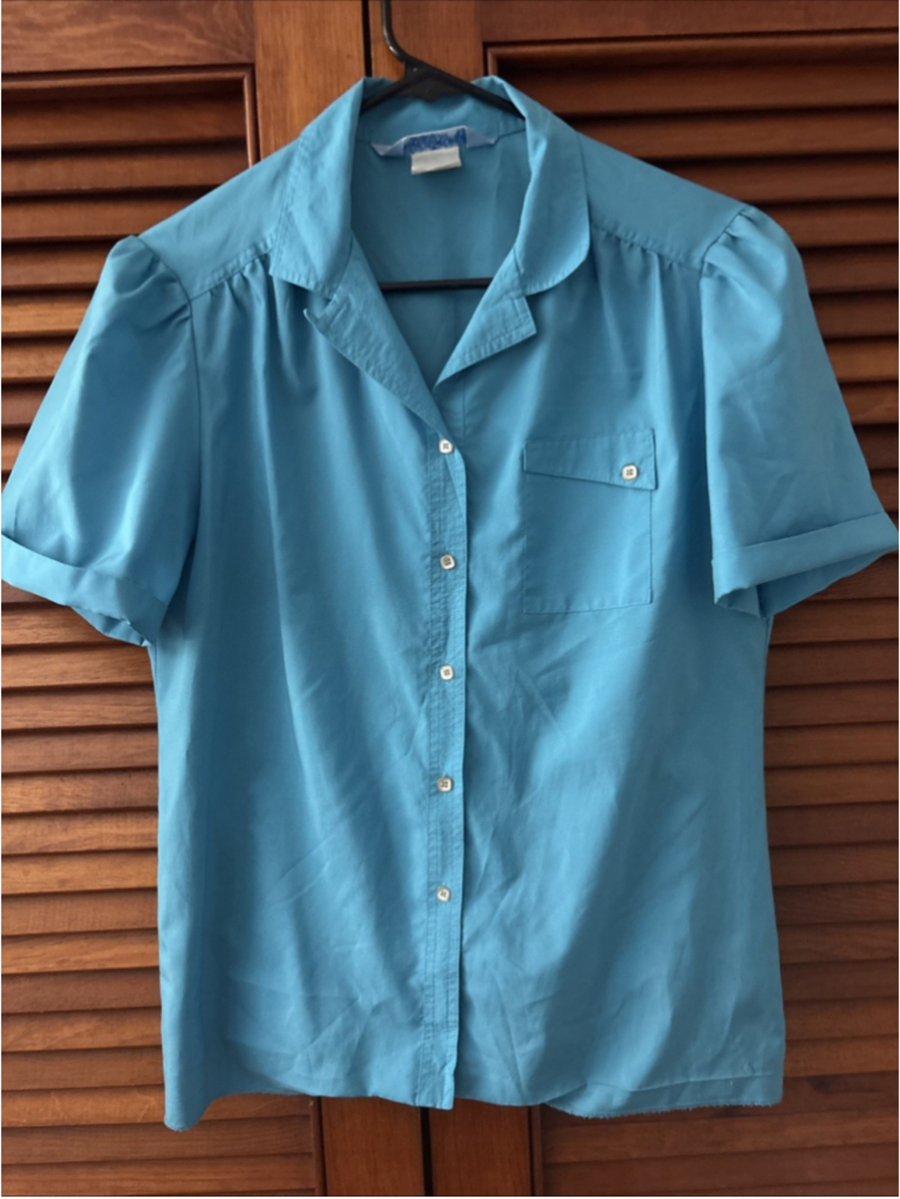 Ship n Shore Teal Blue Short Sleeve Button Up Shirt Top Women's 12